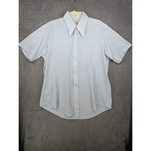 Rally Blue Stripe Shirt Mens XL Size 17 Blue White Mini Squares - Picture 1 of 8